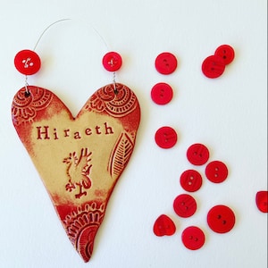 Handmade Ceramic Hiraeth Heart: Welsh Dragon Wall Decor