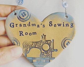 Personalised Sewing Room heart. Made in Wales. Free UK postage