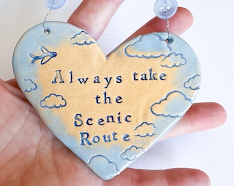 Take the Scenic Route ceramic heart plaque