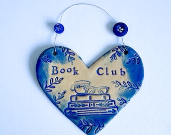Book Club ceramic heart plaque