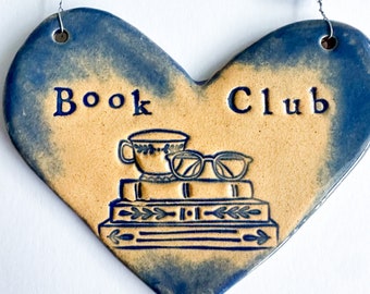 Book Club ceramic heart plaque.