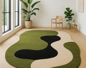 Alfombra de lana con mechones a mano, alfombra de sala de estar, alfombra festoneada Tapis Rond, alfombras de corredor, alfombra verde oliva, alfombra verde marroquí, decoración del hogar