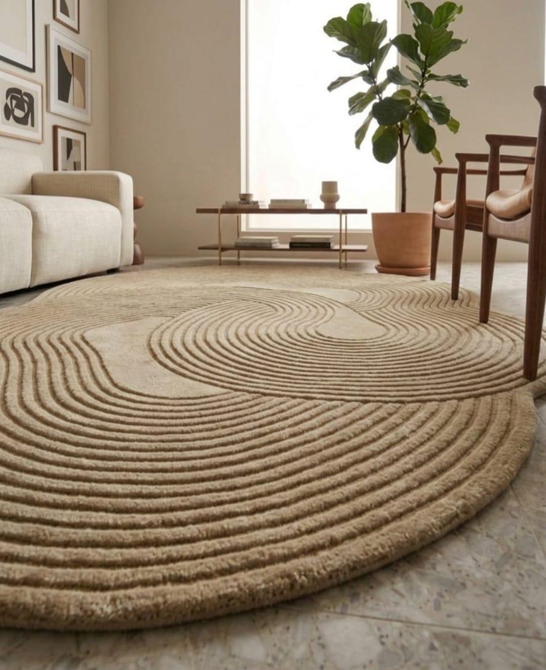 Undulating Small Rugs Hand-tufted Wool Rug, Irregular Beige Rug, High-low Pile, Personalized ...