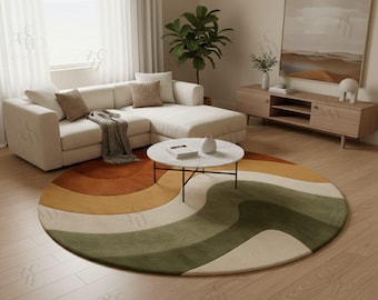 Hand-Tufted Wool Rug, Abstract Wavy Rug, Round Rug, Living Room Rug, Bedroom Rug, Wool rug, home decor, gift rugs