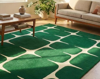 Alfombra verde, Alfombra de área abstracta, Alfombra de lana con mechones a mano, Alfombra geométrica moderna, Decoración del hogar, Tapis Rond, Alfombras de corredor, Alfombra de sala de estar, Alfombra marroquí
