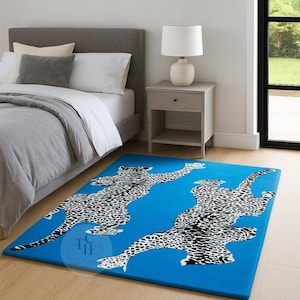 Hand tufted wool climbing jaguar rug for living room bedroom boho home decor personalized rugs custom handmade rug minimalist style rug gift