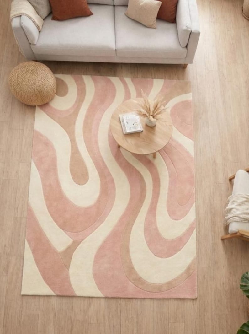 elegant pastel rug for home decor
modern abstract carpet for living room
neutral pastel rug with flowing lines
handmade wool rug in soft colors
boho modern rug with abstract shapes
floor rug enhancing bright interior
statement rug for modern home
smooth pile wool rug for comfort
calming pastel rug for bedroom
stylish rug for minimalist decor
handcrafted abstract wool carpet
aesthetic rug with organic pattern
modern pastel rug for apartment