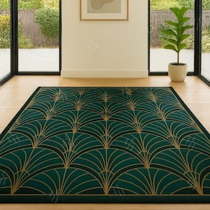 Art Deco Rug, Hand tufted wool rug, Moroccan Green rug, Rugs for living rug, custom rug,  5x7 rug, Tapis, Runner Rugs, Irregular Rugs