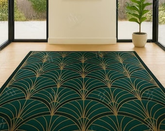 Art Deco Rug, Hand tufted wool rug, Moroccan Green rug, Rugs for living room, home decor, mothers day gift, Tapis, Runner Rugs,