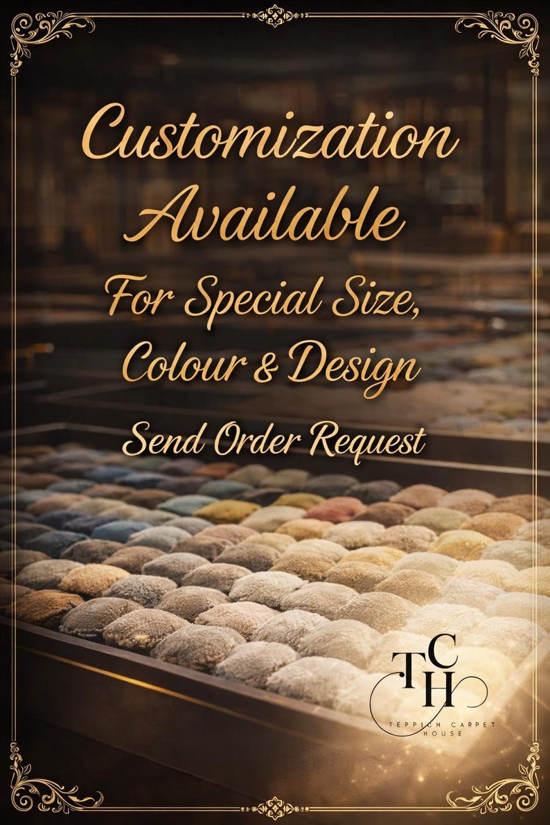 May include: Image featuring a variety of carpet samples in a display case. The text "Customization Available" and "For Special Size, Colour & Design" is overlaid on the image. The bottom of the image displays the text "Send Order Request".