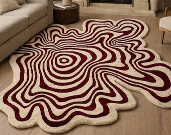 Alfombra irregular, Alfombra de lana con mechones a mano, Alfombra burdeos, Alfombra de área de lana, Alfombra de sala de estar, Tapis de decoración del hogar, Alfombra de dormitorio, Alfombras de corredor