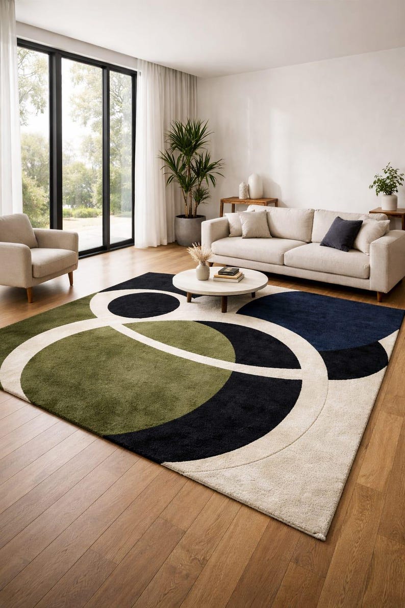 modern interior design rug
high quality handmade rug
abstract rug for minimalist homes
geometric wool rug decor
stylish modern carpet rug
modern rug for open spaces
unique abstract rug design
cozy living room rug
modern home flooring rug
designer area rug inspiration
hand tufted modern rug
abstract rug for neutral decor
luxury home decor rug
modern rug with green accents
art decor area rug