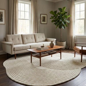 Hand-Tufted Wool Rug, Irregular Rug, White High-Low Pile, Home Decor, Rug for living room, Runner Rugs, Wool Rug. image 1
