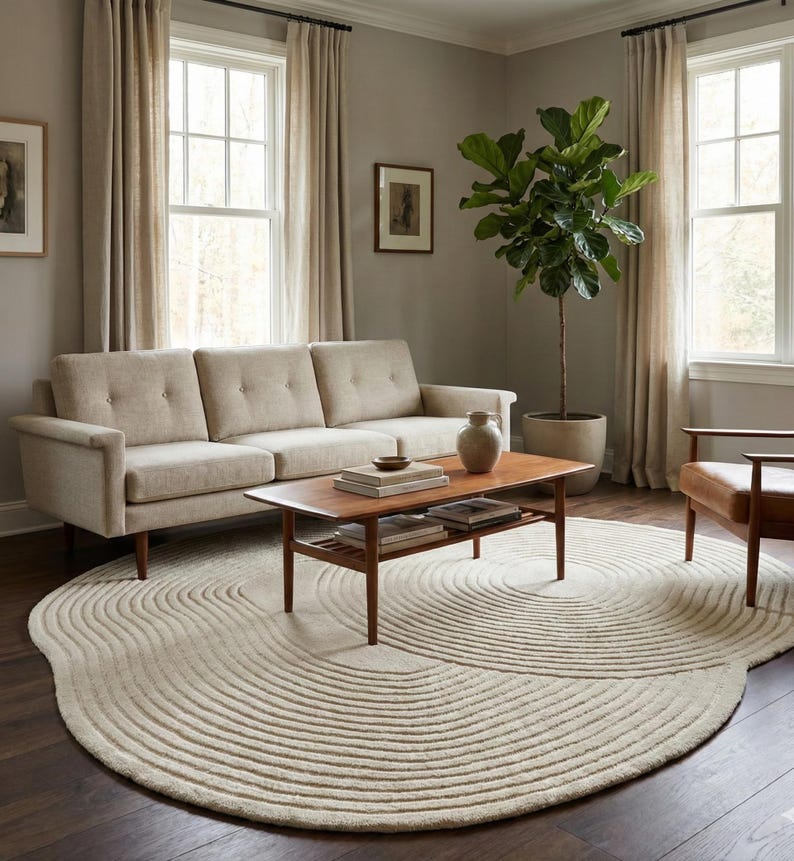 Hand-Tufted Wool Rug, Irregular Rug, White High-Low Pile, Home Decor, Rug for living room, Runner Rugs, Wool Rug. image 1