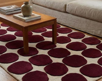 Burgundy Rug, Polka Dot Rug, Hand Tufted Wool Rug, living room rug, Irregular Rug, Bedroom Rug, Moroccan Burgundy Rug, Runner Rugs