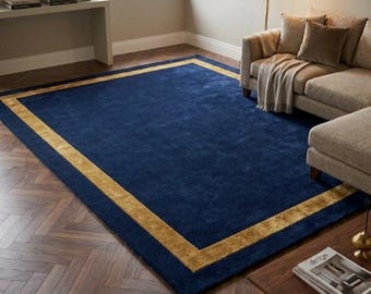 Navy Blue Rug, Hand Tufted Wool Rug, Living Room Rug, Custom Size Available, Bedroom Rug, Large Area Rug, Runner Rugs, Tapis