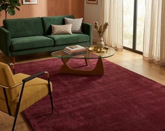 Burgundy Rug, Hand Tufted Wool Rug, Moroccan Burgundy Rug, Living Room Rug, Runner Rugs, Irregular Rug, Bedroom Rug, tapis couloir