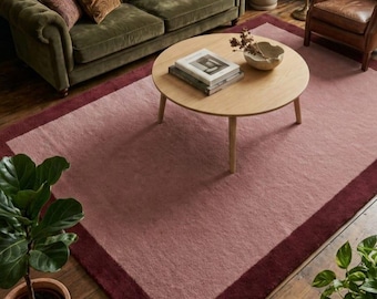 Burgundy Pink Area Rug 5x7 Ft, Modern Solid Border Rug, Living Room Rug, Soft Bedroom Rug, Moroccan Burgundy Rug, Runner Rugs