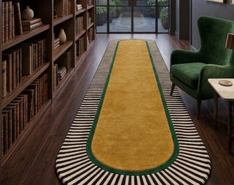 Hand Tufted Wool Runner Rugs, Modern Hallways, Long Corridor Rug, Striped Border Rug, Home Decor, Rugs for living room