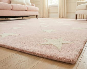 Pink Rugs, Hand Tufted Rug, Scalloped Area Rug, Living Room Rug, Playroom Rug, Moroccan Pink Rug, Wool Rug, Tapis