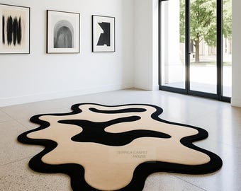 Irregular rug ,Hand-Tufted Wool Rug,  Mid Century, Living Room Rugs, Handmade Wool Rug, Moroccan Rug,  Scalloped Rug, Tapis