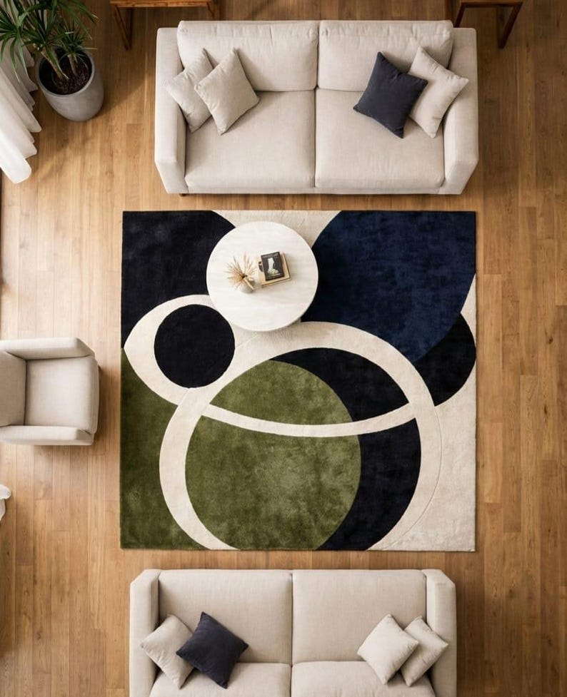 neutral and green color area rug
luxury living room rug decor
art inspired abstract rug design
modern rug with circular shapes
premium wool area rug texture
stylish rug for contemporary interiors
modern carpet for living room
designer geometric rug decor
handcrafted abstract rug artistry
modern aesthetic floor rug
soft plush rug for comfort
elegant abstract area rug
artistic modern rug for home
eco friendly wool rug
living room centerpiece rug