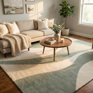 sage green wavy rug modern living room aesthetic neutral soft floor carpet
large abstract sage green rug modern home decor cozy living room carpet
sage wave pattern rug soft neutral modern interior floor decor carpet
sage green abstract carpet minimalist living room modern aesthetic rug
contemporary sage rug soft large area carpet modern home styling decor
sage green beige wave rug modern cozy living room floor carpet decor
soft textured sage rug minimalist abstract interior design floor decor