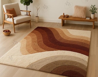 Abstract Wavy hand tufted wool rug, for living room, bedroom rug, home decor, Scalloped Rug, Tapis salon, Custom Rug,