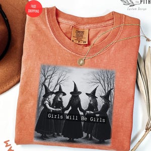 Comfort Colors® Vintage Mädchen werden Mädchen Hexe Shirt, lustige Hexe Vintage Shirt, Vintage Halloween Frauen Shirt, Witchy Vibes Shirt
