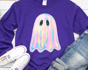 Shimmering Ghost Sweatshirt, Iridescent Ghost Hoodie, Cute Ghost Sweatshirt, Glitter Ghost Hoodie, Spooky Season, Halloween Sweatshirt