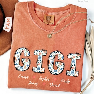 Personalized Gigi Shirt with Grandkids Names, Floral Gigi Shirt, Gigi Gifts, Mother&#39;s Day, Custom Kids Names Grandma Shirt, Gigi Sweatshirt