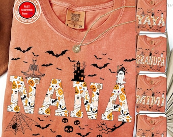 コンフォートカラー、ハロウィンナナシャツ、不気味なナナシャツ、ゴーストナナシャツ、ナナへのハロウィンギフト、感謝祭のナナギフト、ナナシャツ