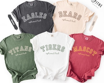 Custom School Mascot Comfort Colors Tshirt, School Logo Shirt, Team Mascot Name Tee, Custom Name Gifts For Back To School, Custom Sports