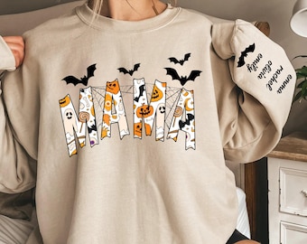 パーソナライズされたハロウィンママスウェットシャツ、不気味なママシャツ、お母さんへのプレゼント、不気味なママスウェットシャツ、ハロウィンシャツ、ハロウィンママパーカー