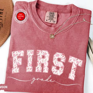 Comfort Colors First Grade Teacher Shirt, First Grade Teacher Appreciation Gift, Elementary School T-shirt, Toile de Jouy 1st Grade Shirt