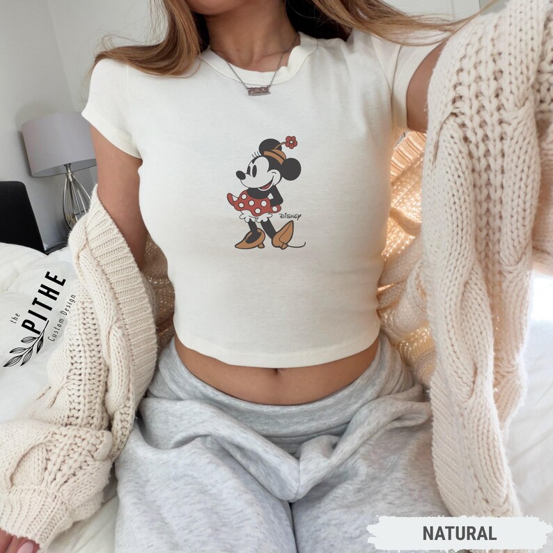 Classic Pose Retro Minnie Mouse Baby Tee, Disney Bella Canvas Baby Tee, Y2k 90s Style Crop Top, Disneyland Trip Baby Tee for Women image 5