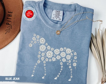 Comfort Colors Floral Horse Shirt, Horse Lover Tee, Floral T-shirt, Women Country Shirts, Tshirt Gift For Horse Lower, Animal Lover Present