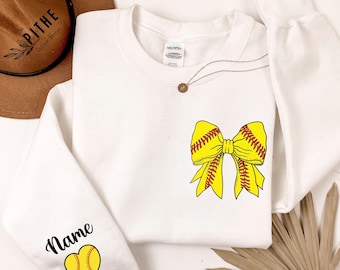 Custom Softball Sweatshirt, Coquette Softball Sweatshirt, Softball Bow Sweatshirt, Softball Mom Hoodie, Game Day Sweatshirt, Softball Hoodie