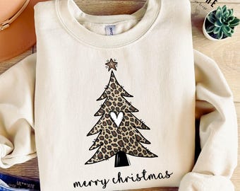 Christmas Tree Leopard Sweatshirt, Christmas Sweatshirt, Christmas Leopard Shirt, Xmas Gift, Christmas Tree Sweatshirt, Christmas Hoodie