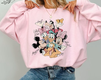Retro Mickey and Friends Signatures Sweatshirt, Magical Shirt, Disney Characters Shirt, Mickey & Co Gift, Disney Tee Disney Mouse Head Shirt