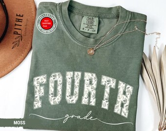 Comfort Colors® Fourth Grade Teacher Shirt, Toile de Jouy 4th Grade Shirt, Fourth Grade Teacher Appreciation Gift, Elementary School Shirt