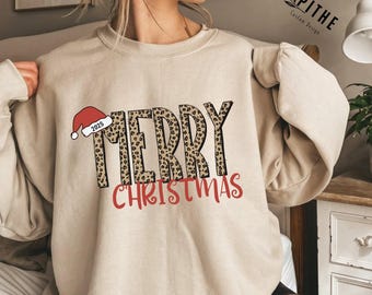 Christmas Shirt, Merry Christmas Sweatshirt, Leopard Printed Christmas Shirt, Christmas Gift Shirt, Women Leopard Christmas Shirt, Xmas Tee