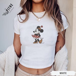Classic Pose Retro Minnie Mouse Baby Tee, Disney Bella Canvas Baby Tee, Y2k 90s Style Crop Top, Disneyland Trip Baby Tee for Women image 1