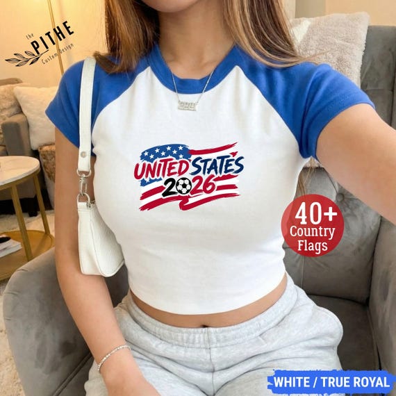 World Cup 2026 Country Baby Tee, Y2k 90s Style Bella Canvas 2026 World Cup USA Tee, Soccer Graphic Flags Tee, Custom World Cup 2026 Tee