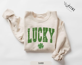Retro Lucky Sweatshirt, Cute St Patricks Day Sweatshirt, Womens Shamrock Sweatshirt, Irish Shirt, Four Leaf Clover, St Patricks Day Outfit