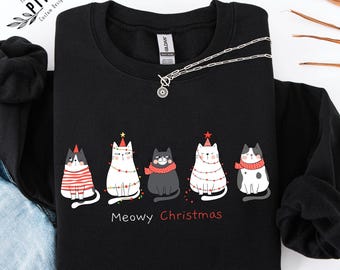 Cute Cat Christmas Sweatshirt, Cat Lover Gift For Christmas, Women's Christmas Sweatshirt, Holiday Sweatshirt, Cat Mommy Shirt, Winter Shirt