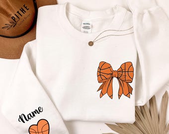 Custom Name  Basketball Sweatshirt, Coquette Basketball Hoodie, Custom Basketball Hoodie, Basketball Sweatshirt, Basketball Bow Sweatshirt