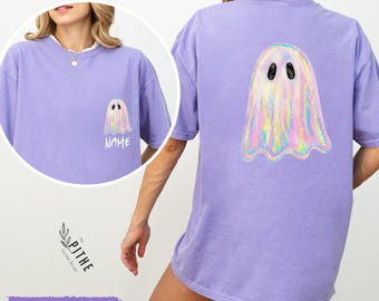 Comfort Colors® Shimmering Ghost Shirt, Iridescent Ghost Tee, Pastel Halloween T-Shirt, Spooky Season Tee, Halloween Ghost Sweatshirt
