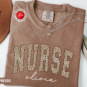 Comfort Colors® Leopard Nurse Shirt, Nurse T-Shirt, RN Shirt, Nursing School Shirt, Registered Nurse Shirt, Nurse Gift, Nurse Sweatshirt