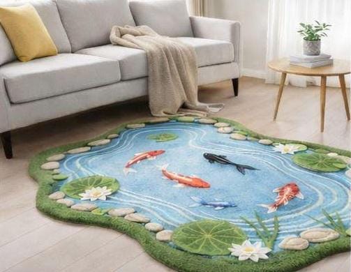Pond/water Rug Buy Hand Tufted Koi Pond Rug, 3D Water Lily Area Rug, Japanese Garden ...